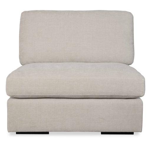 Uttermost Refuge armless stationary sofa with plush cushions and neutral fabric upholstery, modern and stylish living room furniture.