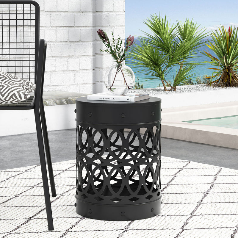 Modern outdoor metal end table by Noble House with a sleek design, ideal for patio or garden seating areas.