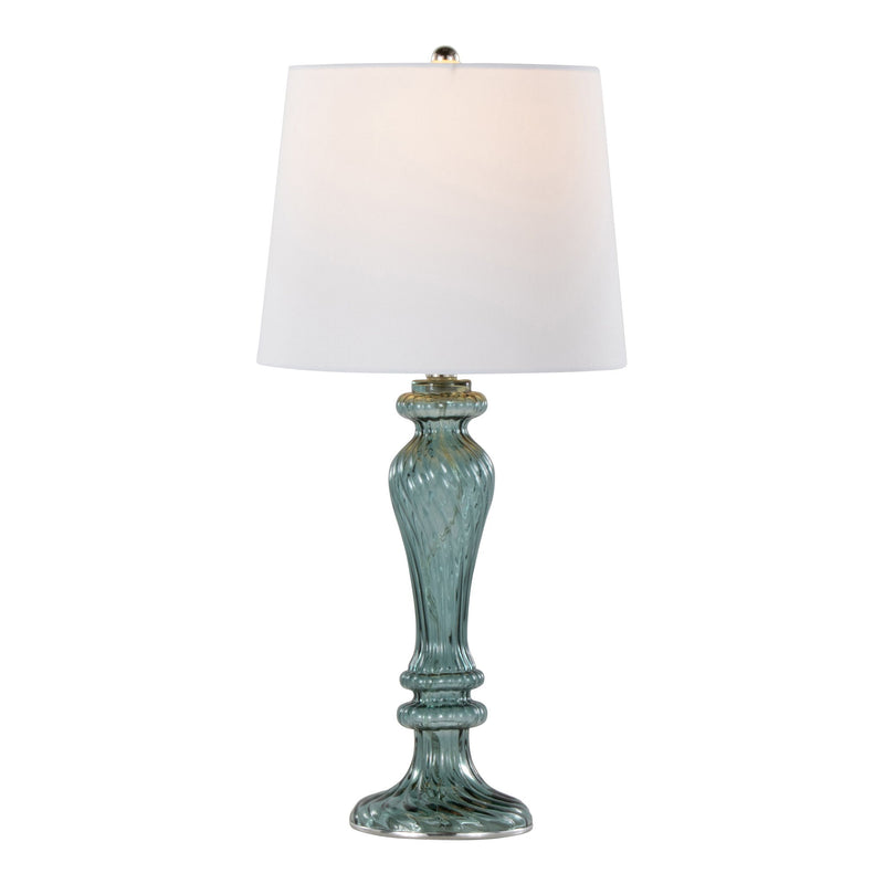 Lumi Source Windsor contemporary table lamp set with clear turquoise and off-white lamps on a modern surface.