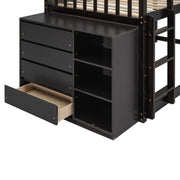 DreamHaus bunk bed with four drawers and three shelves, featuring a sturdy wooden frame and modern design for kids' bedrooms.