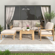 Outdoor 4 Pieces Acacia Sectional Patio Sofa Set - Light Gray / Teak - R&R Furniture Gallery (Fountain Valley, CA)