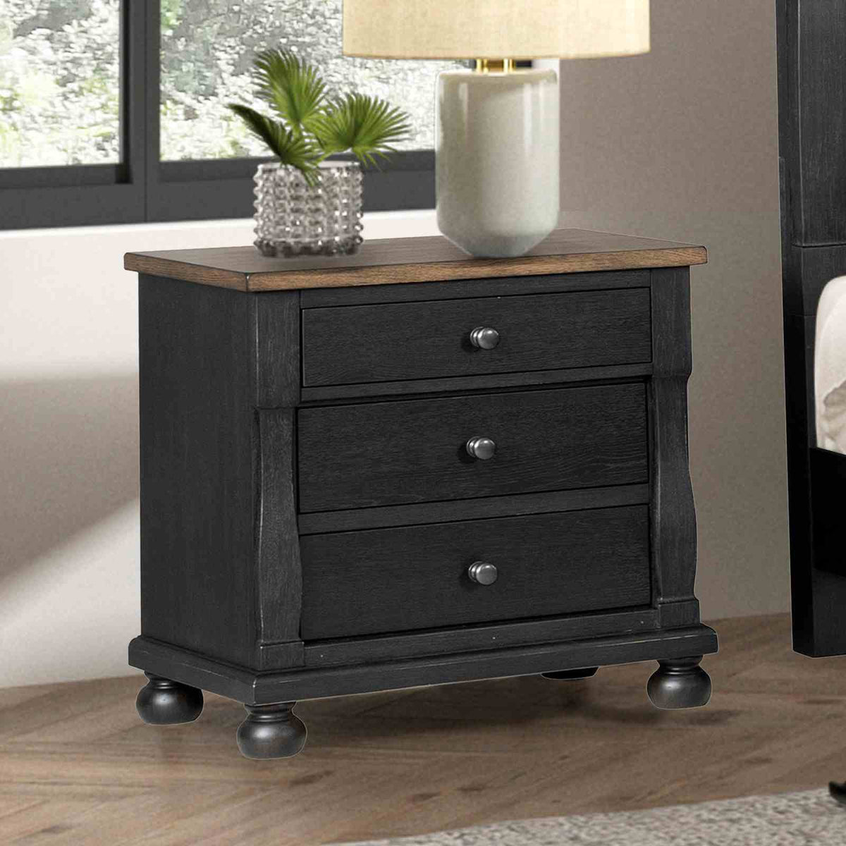 3-Drawer Nightstand w/ USB A-C - FM79009BK-N2