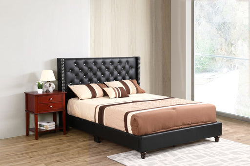 Upholstered Nailhead Trim Chic Bed by Glory Furniture with tufted headboard and elegant design in a modern bedroom setting.