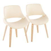 Lumi Source Fabrico mid-century modern dining chair set with natural bent wood legs in blue, cream, or camel colors.