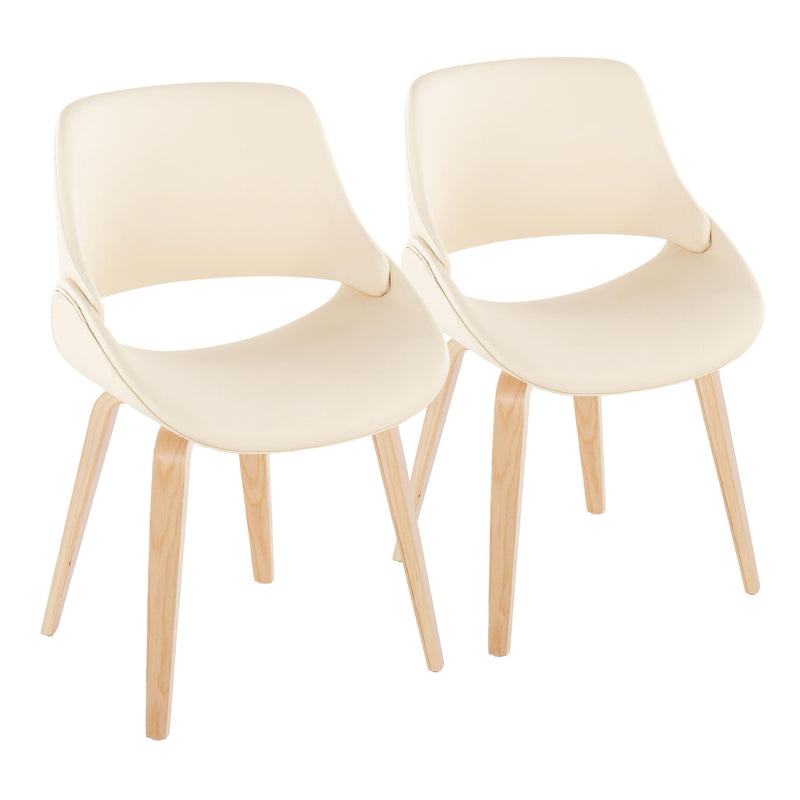 Lumi Source Fabrico mid-century modern dining chair set with natural bent wood legs in blue, cream, or camel colors.
