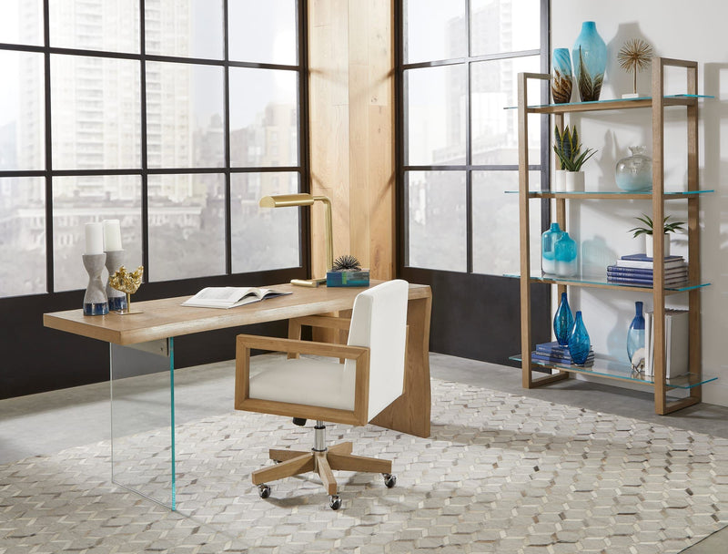 One Modern Coastal Writing Desk  in White Oak and Glass