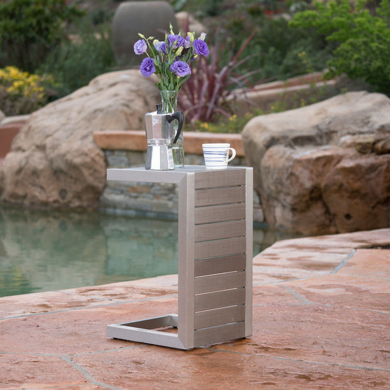 Aluminum Outdoor C - Shaped Side Table For Patio - R&R Furniture Gallery (Fountain Valley, CA)