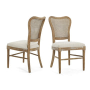 Classic Retro Dining Chair (Set of 2) With Rattan Backrest - Dark Brown / Beige - R&R Furniture Gallery (Fountain Valley, CA)