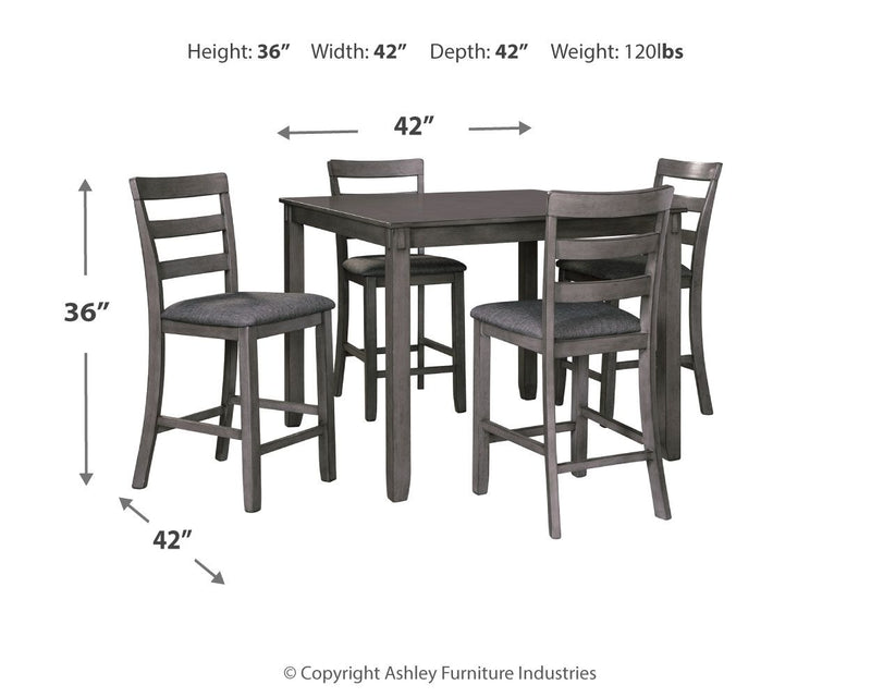 Bridson - Square Counter TBL Set (Set of 5) - Gray - R&R Furniture Gallery (Fountain Valley, CA)