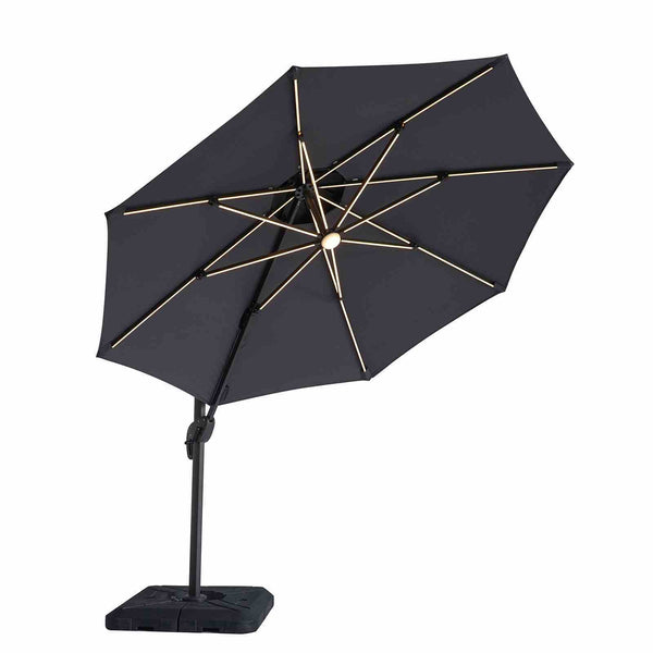 Fera - 10' Round Umbrella, LED Bulb, Gray + Base