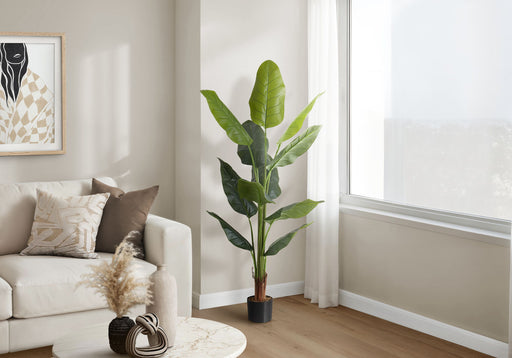 59" Tall, Artificial Plant, Strelitzia Tree, Indoor, Faux, Fake, Floor, Greenery, Potted, Real Touch, Decorative - Green / Black - R&R Furniture Gallery (Fountain Valley, CA)