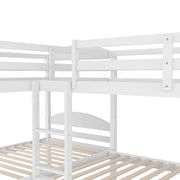 White twin L-shaped bunk bed with trundle from DreamHaus, featuring sturdy wood construction and space-saving design.