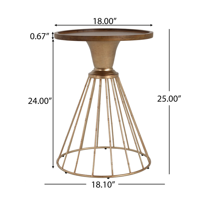 Hollow - Edge Retro Art Pine Side Table With Antique And Natural Color, Iron And Pine Construction - Antique Gold / Natural - R&R Furniture Gallery (Fountain Valley, CA)