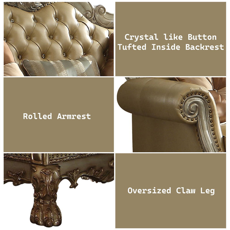 Dresden - Loveseat With 3 Pillows - Bone Synthetic Leather & Gold Patina - R&R Furniture Gallery (Fountain Valley, CA)