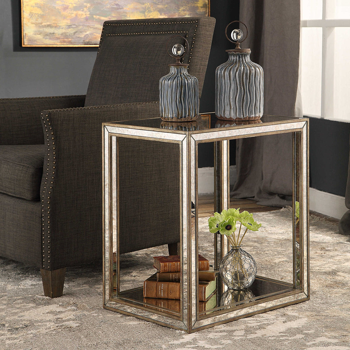 Julie - Mirrored End Table - Silver