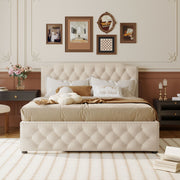 Upholstered Platform Bed With Trundle And 2 Sets Of USB Ports On Each Side, Fabric - R&R Furniture Gallery (Fountain Valley, CA)