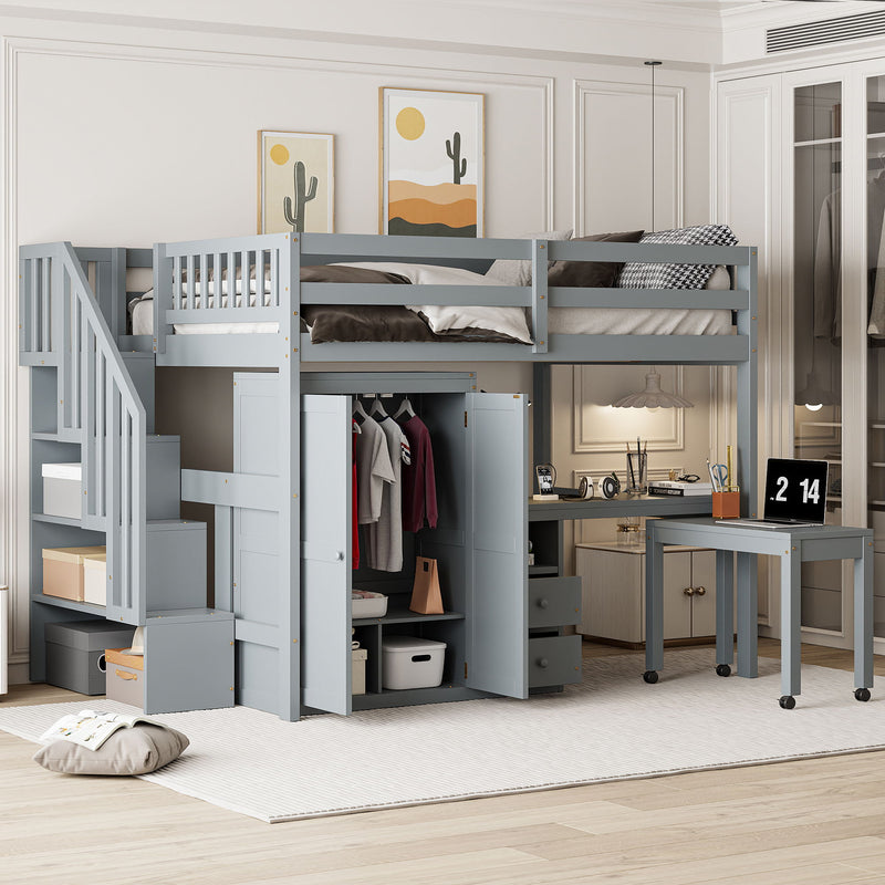 Loft Bed With Stairs, Bookshelf, Drawers, Desk & Wardrobe, Space Saving Multifunctional Furniture - R&R Furniture Gallery (Fountain Valley, CA)