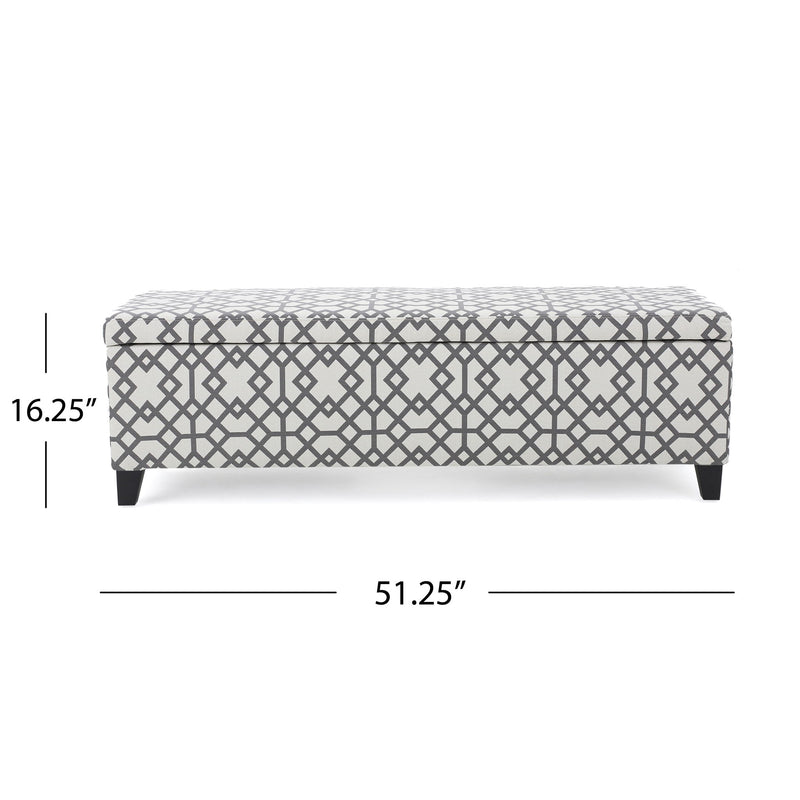 Quotient - Upholstered Storage Ottoman With Tapered Block Feet - Gray / White - R&R Furniture Gallery (Fountain Valley, CA)