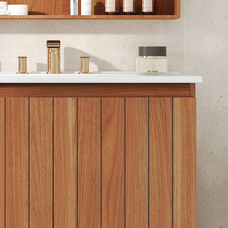 Bathroom Vanity With Sink, Minimalist Design, 45 Degrees Free Handle Doors - Antique Natural