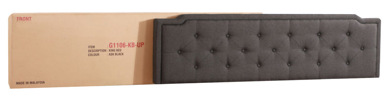 Button tufted upholstered bed by Glory Furniture, showcasing a cozy, elegant design with plush fabric and stylish tufted headboard.