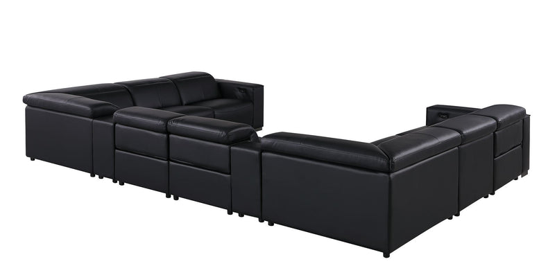 1208 - 10 Piece U Shaped Leather Sectional With 4 Power Recliners & Power Headrest