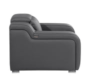 Dark gray armless reclining chair by DivanItalia with sleek design and plush upholstery, shown from a front angle.