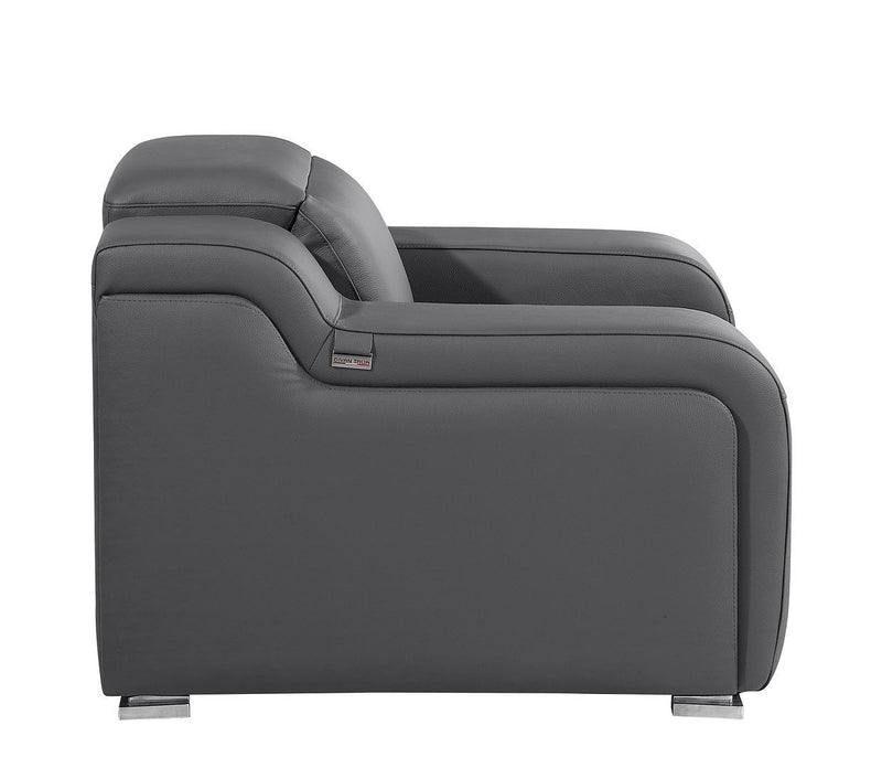 Dark gray armless reclining chair by DivanItalia with sleek design and plush upholstery, shown from a front angle.