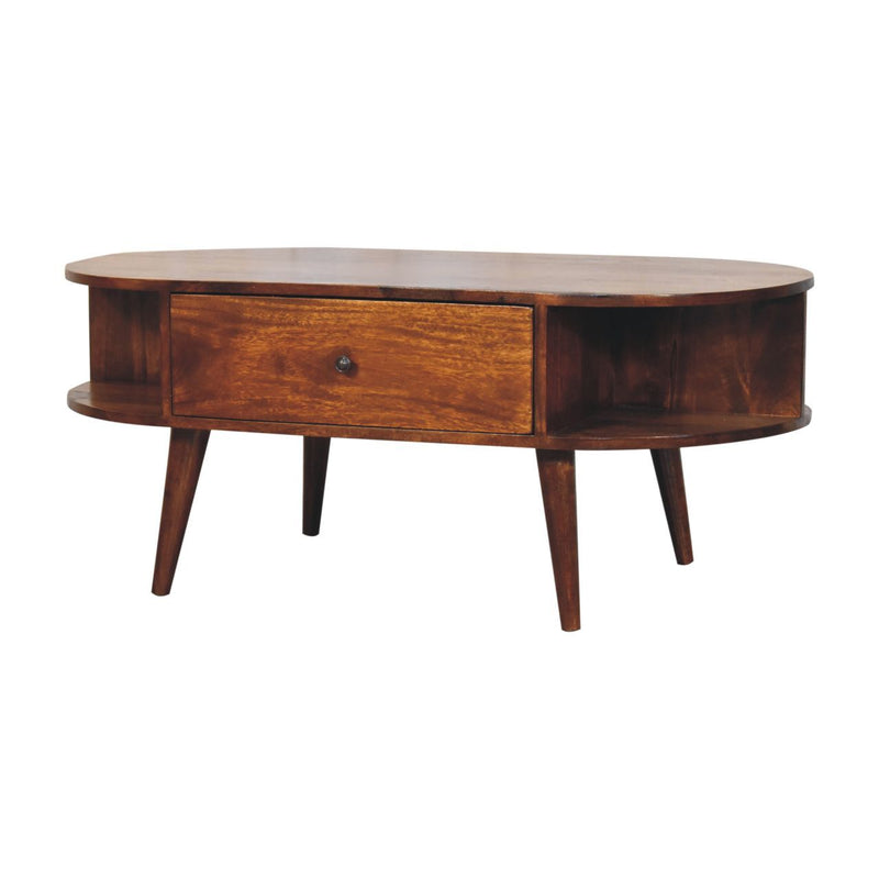 Oval Coffee Table With 1 Drawer - Chestnut - R&R Furniture Gallery (Fountain Valley, CA)