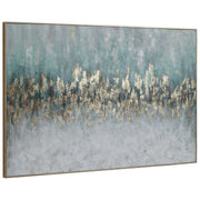 Hand painted blue canvas art by Uttermost, featuring abstract design on a textured surface for modern home decor.