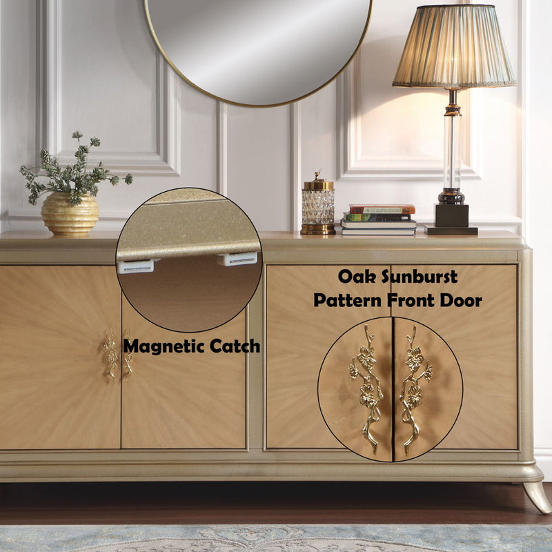 Dodie - Console Cabinet - Natural Oak Sunburst Pattern & Taupe Champaign - R&R Furniture Gallery (Fountain Valley, CA)