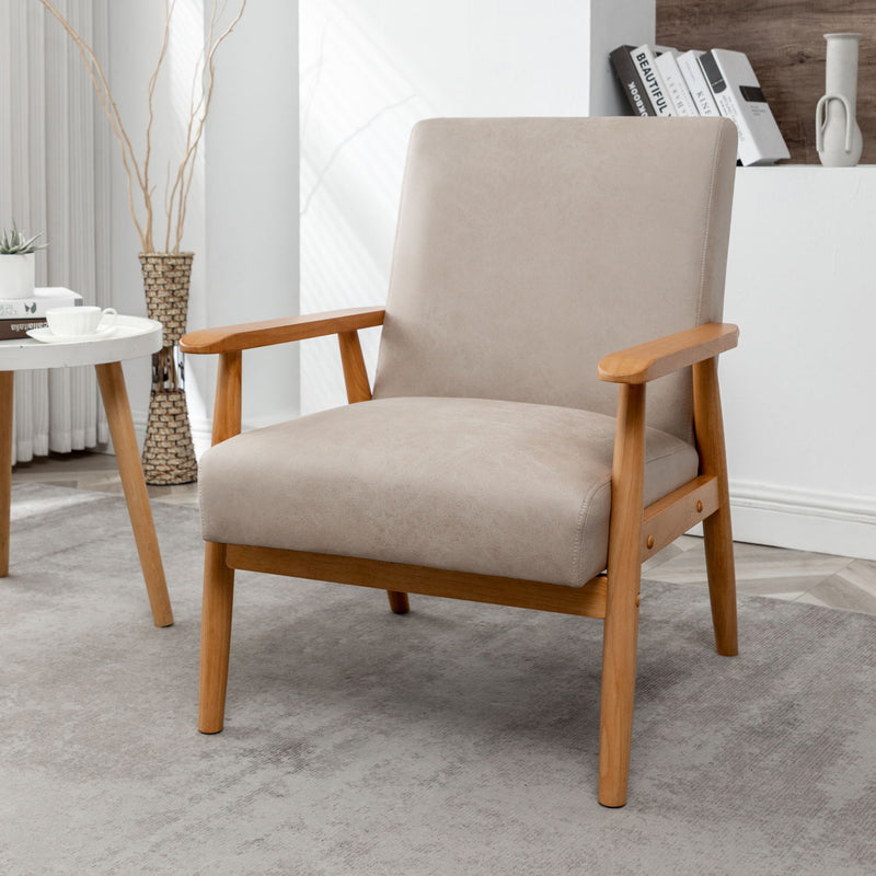 US Pride wide classic mid-century modern arm chair with wooden legs and upholstered seat and back in a stylish, timeless design.