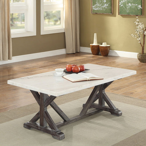 Romina - Coffee Table - White Marble Top & Weathered Espresso - R&R Furniture Gallery (Fountain Valley, CA)