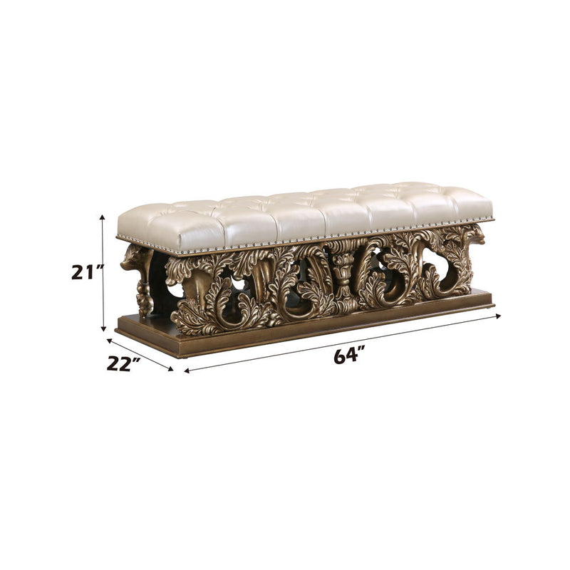 Constantine - Bench - Light Gold Synthetic Leather , Brown & Gold - R&R Furniture Gallery (Fountain Valley, CA)
