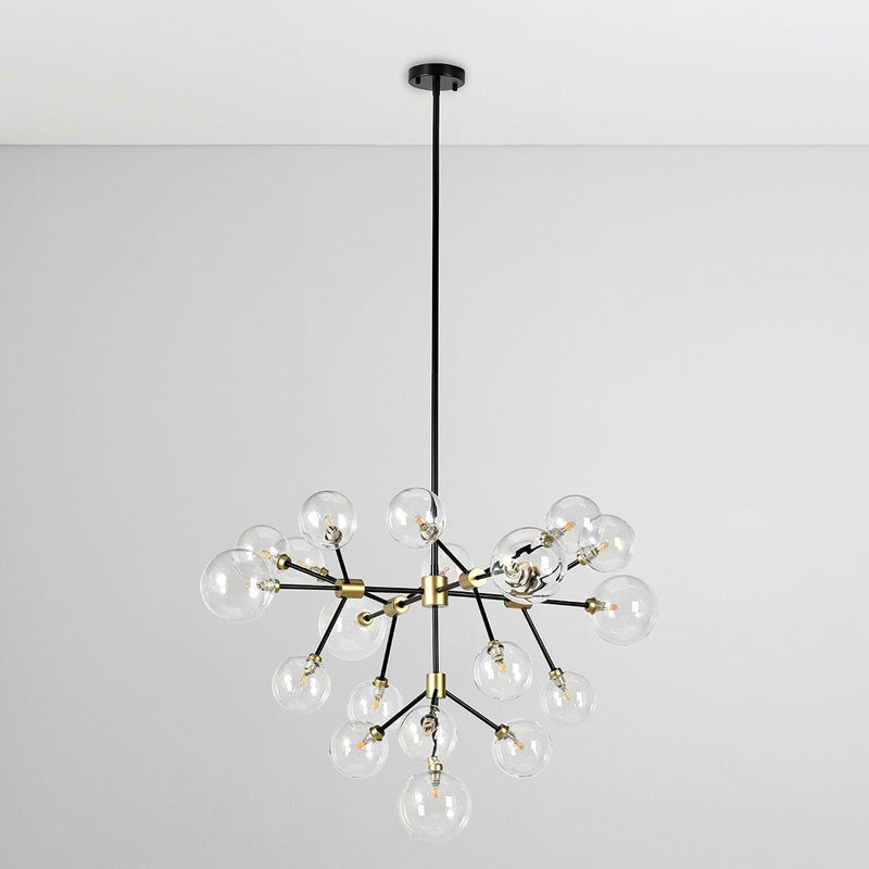 Black and gold Phoenix chandelier by Classic Home featuring elegant design with multiple light fixtures and ornate detailing.