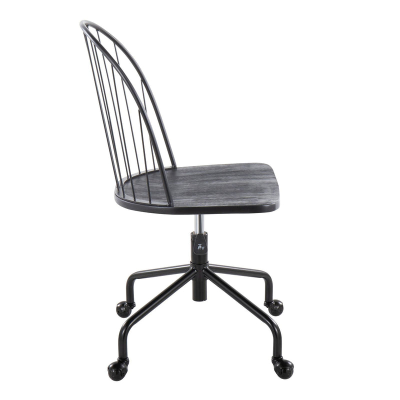 Lumi Source Riley farmhouse-style adjustable high back office chair in black with cushioned seat and wooden accents.