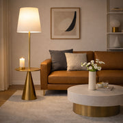 Celestial - Modern Floor Lamp With Accent Table With Large Shade - Gold / White - R&R Furniture Gallery (Fountain Valley, CA)