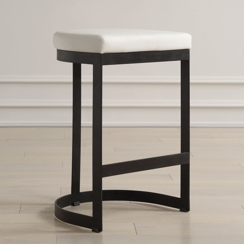 Uttermost Ivanna counter stool with a wooden seat and metal frame, designed for 24-27 inch counter height.