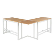 Lumi Source Roman Industrial L-shaped corner desk in white and natural wood finish, ideal for modern home office or workspace.
