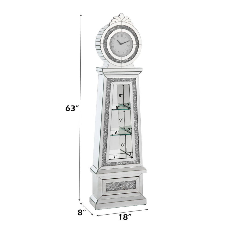 Noralie - 63" Faux Diamonds Grandfather Clock With LED - Mirrored