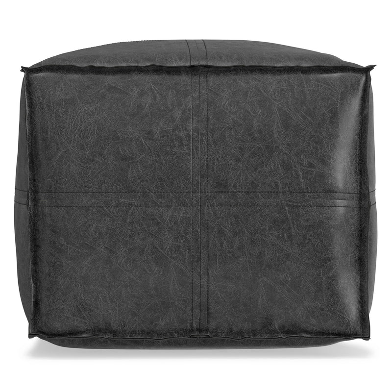 Simpli-Home Brody versatile square pouf in neutral fabric, used as an accent seat or footrest in modern living spaces.