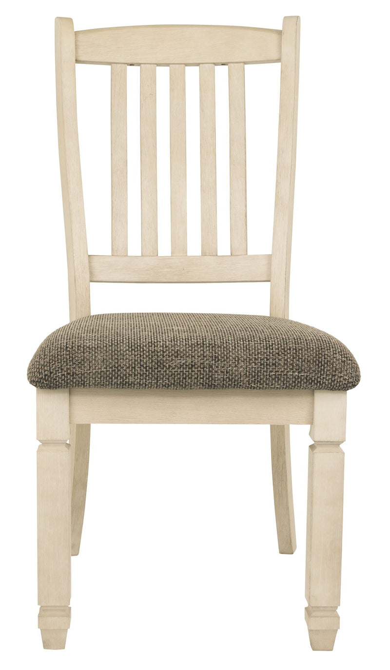 Set of two Bolanburg dining UPH side chairs with rake back in brown and beige fabric by Signature Design Ashley.