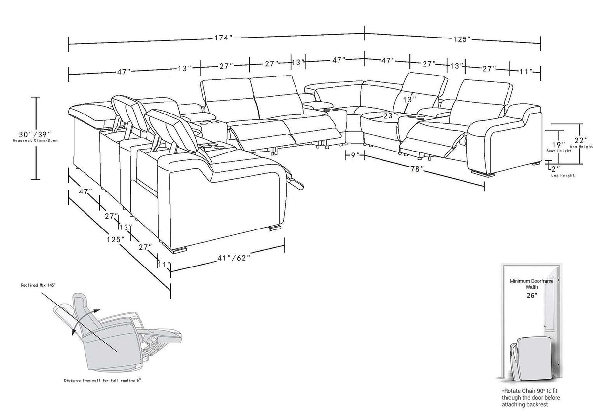 1116 - 12-Piece U-Shaped Sectional Sofa In With 4 Power Recliners & Power Headrests