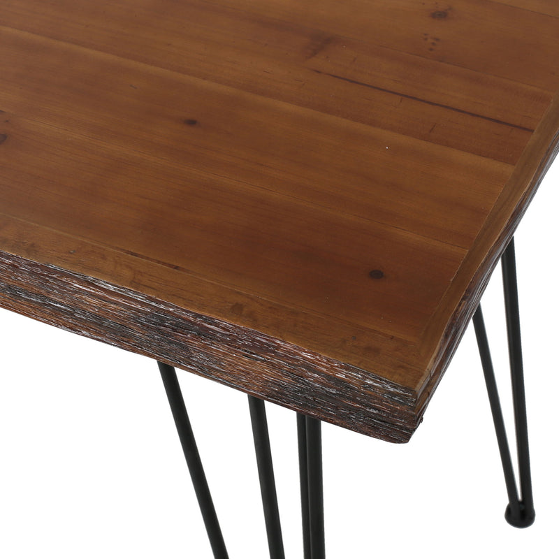 Modern industrial faux live edge dining table with hairpin legs by Noble House, featuring natural wood finish and sleek design.