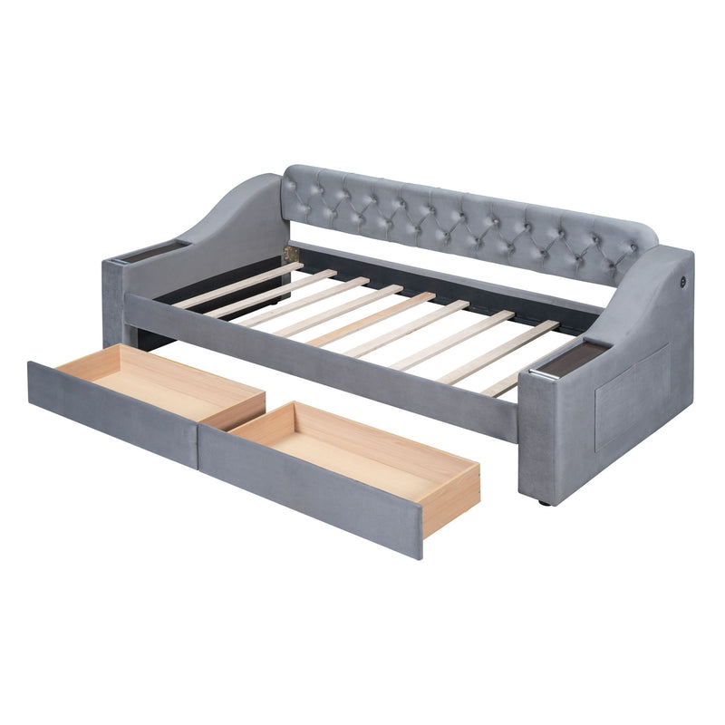 Upholstered Daybed With Storage Armrests And USB Port - R&R Furniture Gallery (Fountain Valley, CA)
