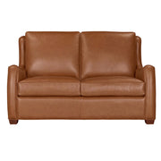 Parker Living Channing top-grain leather 2-piece living room set with scroll arms and antique brass nail trim in Renaissance Cinnamon.
