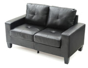 Glory Furniture Newbury track arm loveseat in cozy beige fabric, stationary style with plush cushions for comfortable seating.