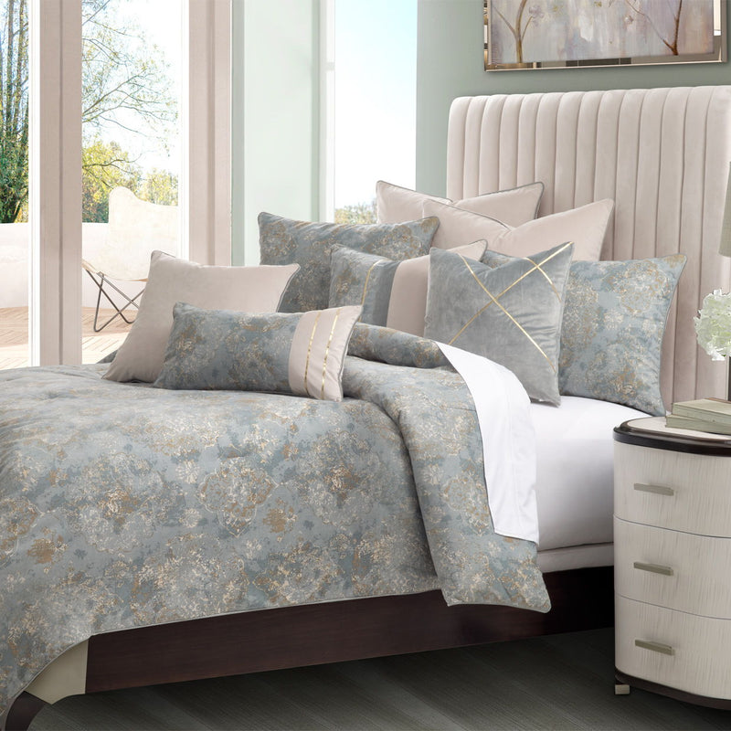 Debonair - 10-Piece King Comforter Set - Mist - R&R Furniture Gallery (Fountain Valley, CA)