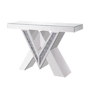 Noralie - Console Table, "V" Shape Pedestal - Mirrored & Faux Diamonds - R&R Furniture Gallery (Fountain Valley, CA)