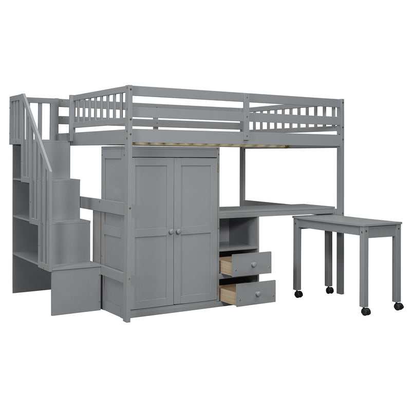 Loft Bed With Stairs, Bookshelf, Drawers, Desk & Wardrobe, Space Saving Multifunctional Furniture - R&R Furniture Gallery (Fountain Valley, CA)