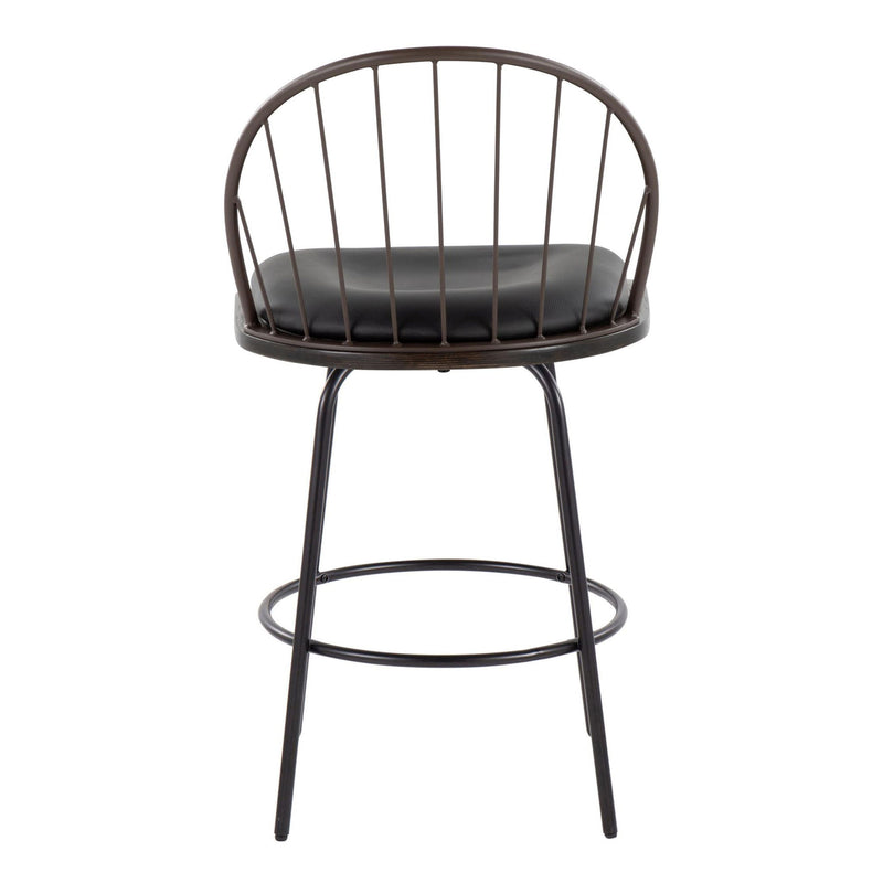 Set of two Lumi Source Riley Claire farmhouse counter stools with swivel, fixed height, round footrests, and stylish design.